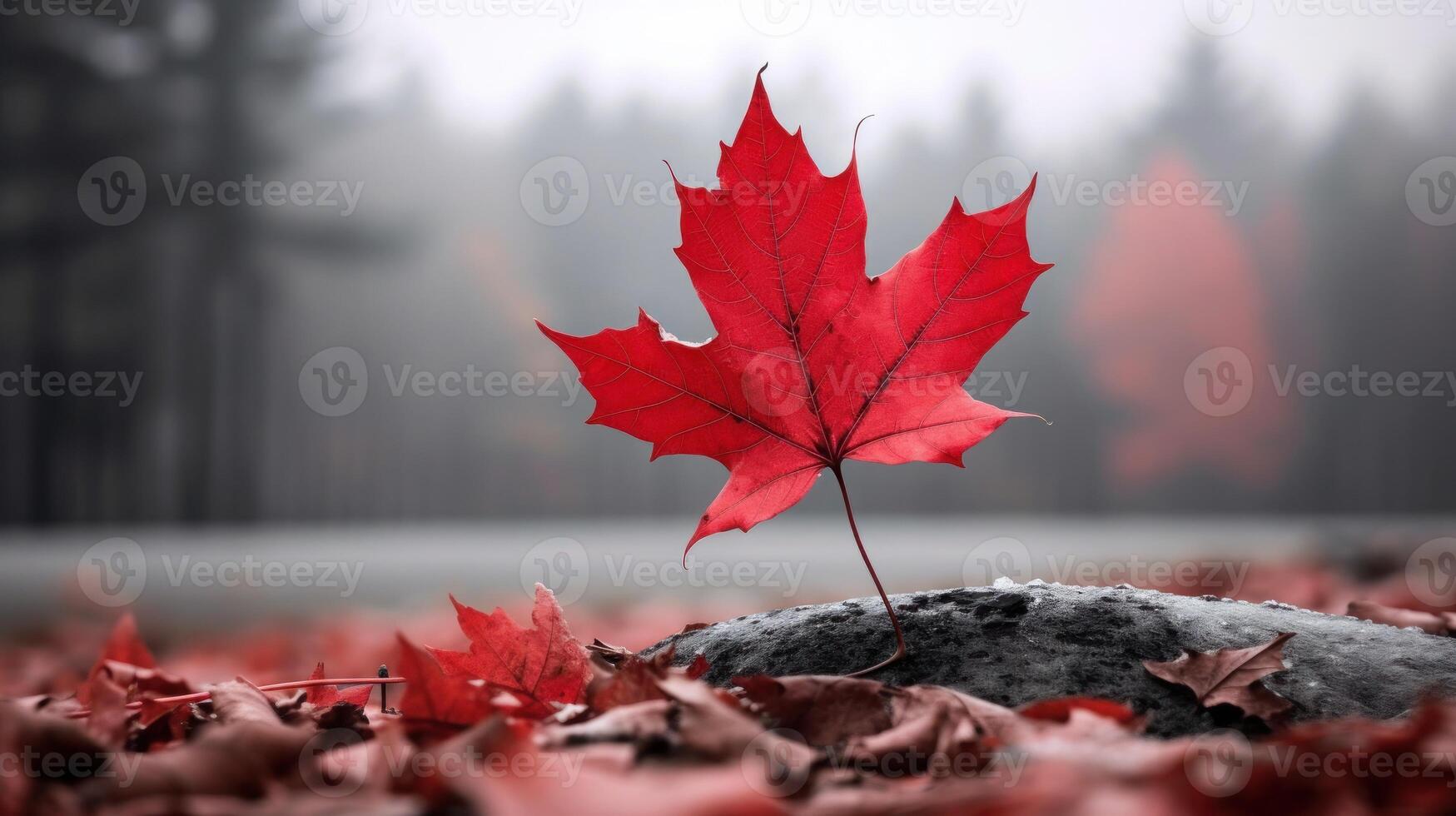 AI generated One vivid autumn colorful maple leaf in red and yellow colors. leaf color dry park close illustration forest autumn, natural season, outdoor garden leaf color dry park close photo