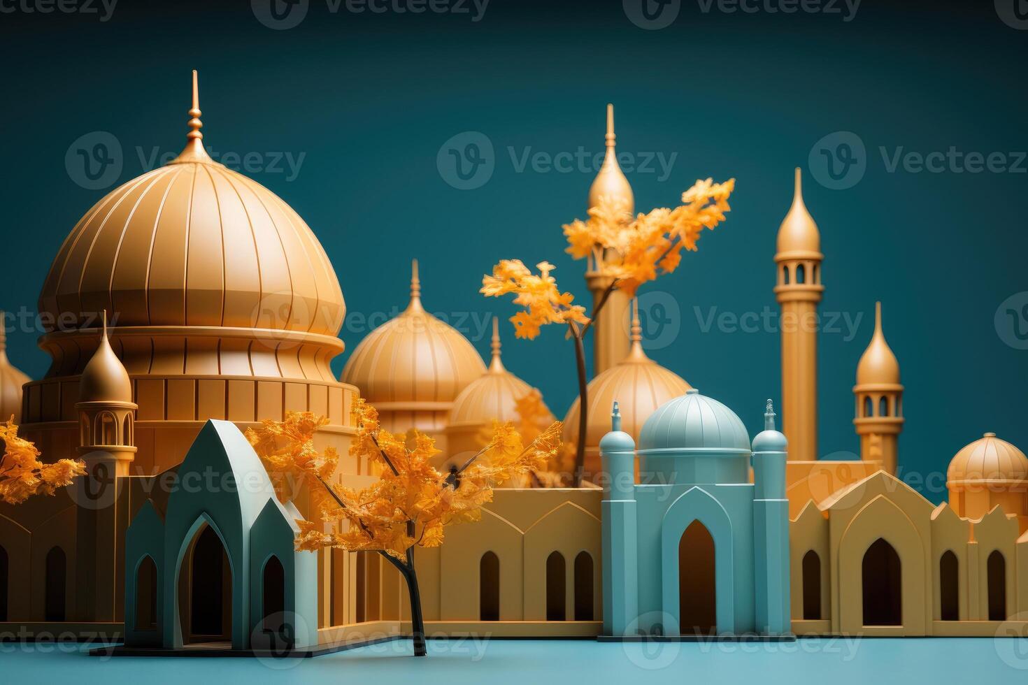 AI generated islamic greeting card for Ramadan kareem or ied mubarak background photo