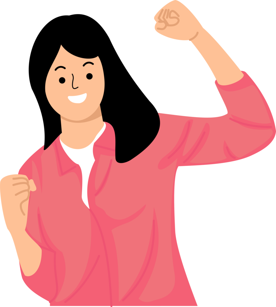 woman with excited gesture and hands clenched in fists png