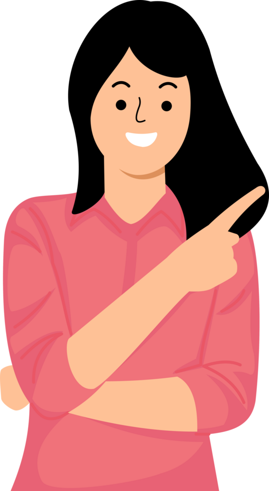 young woman with hands fingers direct up empty space background png