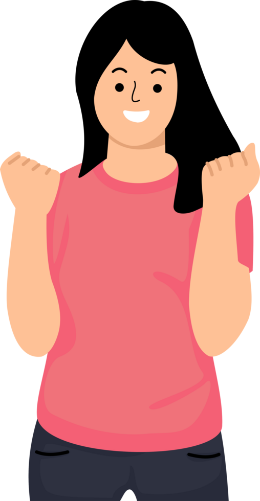 woman with happy expression with hands clenched in fists or excited gesture png