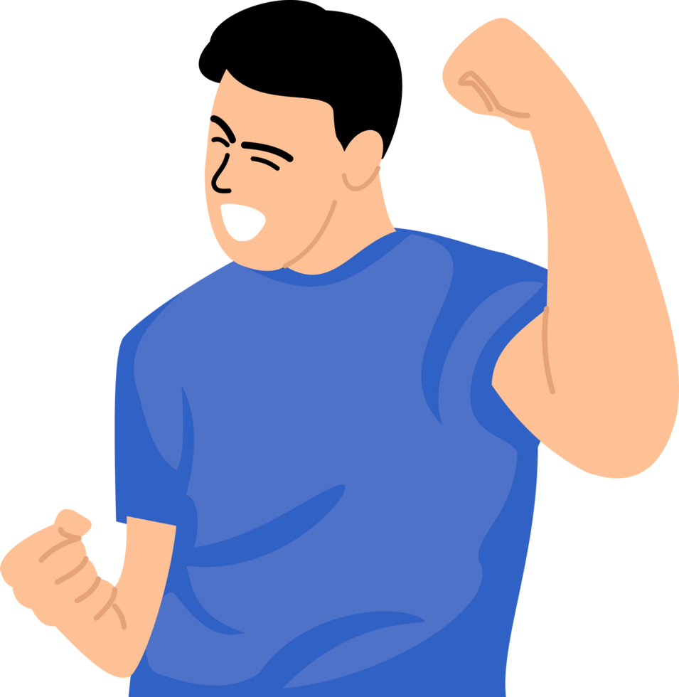 man with happy expression with hands clenched in fists or excited gesture png