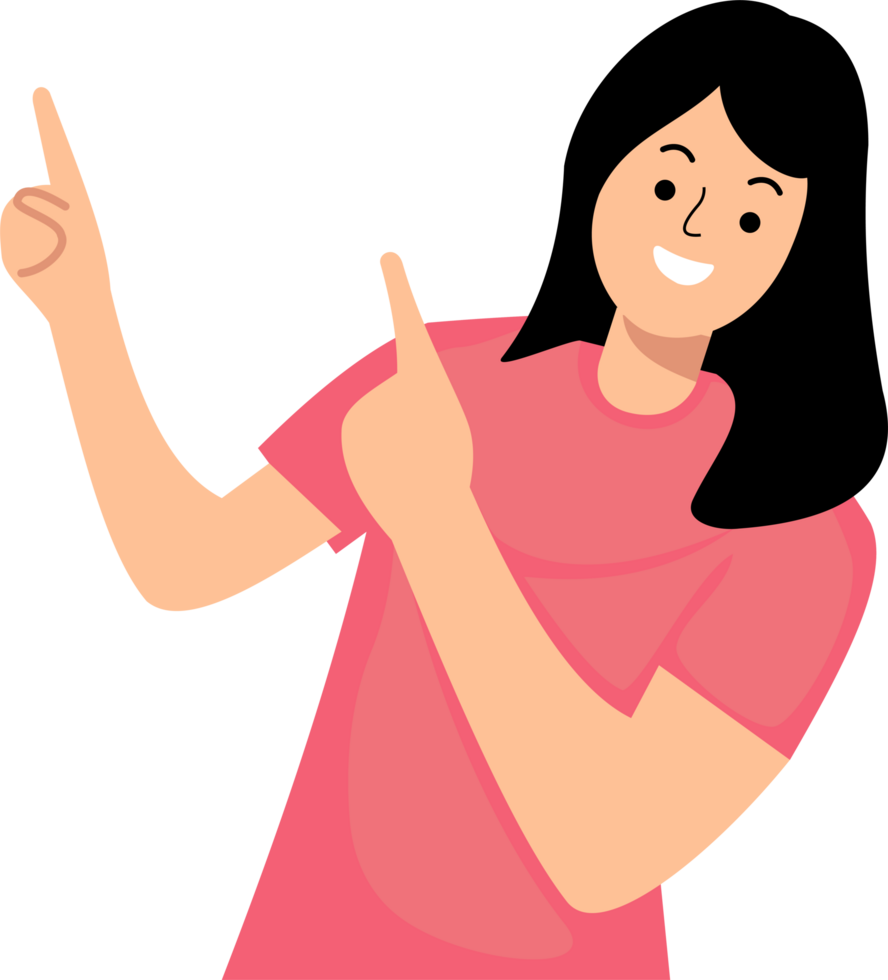 excited woman with hands fingers showing empty space background png