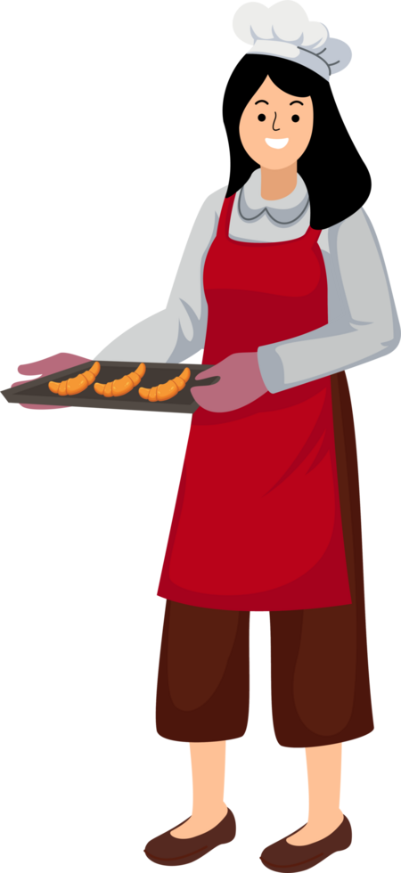 Beautiful woman baker standing with a baking tray with cookies png