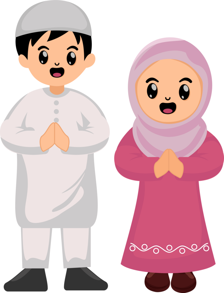 cute cartoon muslim kid couple celebrating Ramadan png