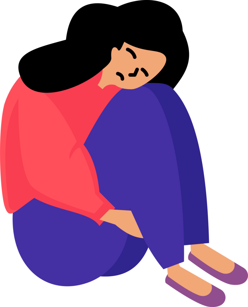 young sad girl sitting unhappy hugging her knees or psychological bullying problems png