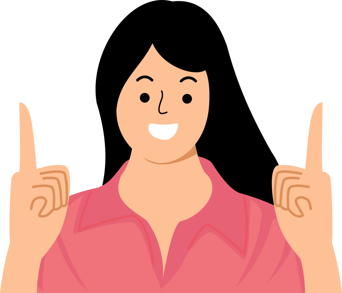 excited woman direct fingers up png