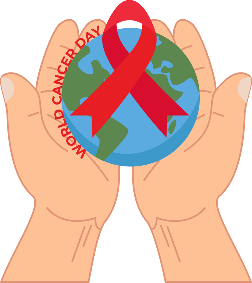 world Cancer Day Poster with red ribbon and globe for respect to world cancer day png