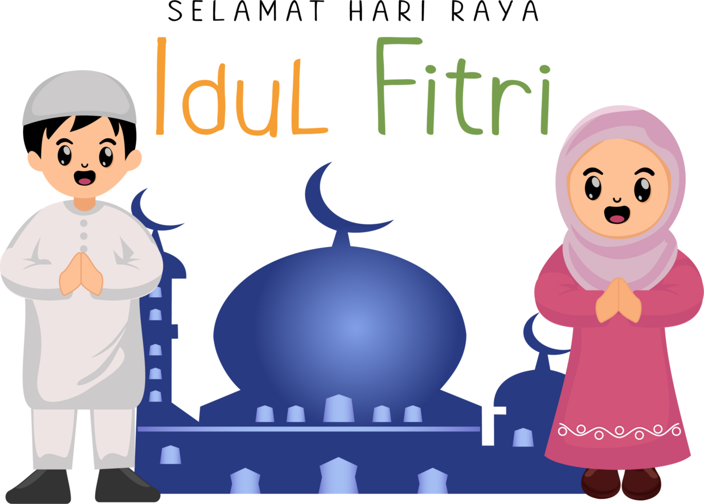 cute muslim boy and girl greeting celebration eid al fitr png