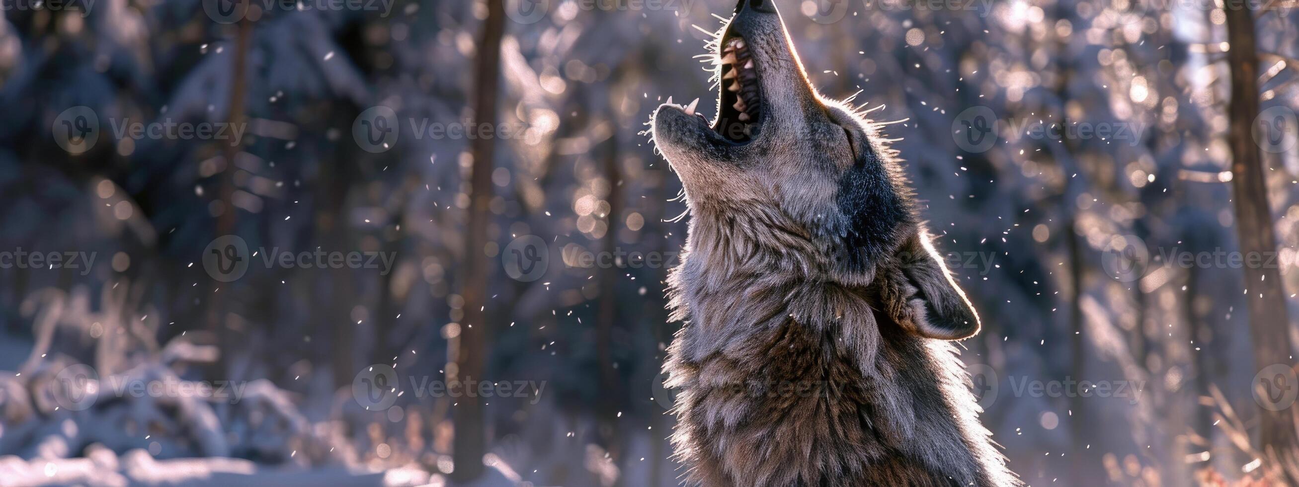 AI generated wolf howling in nature photo