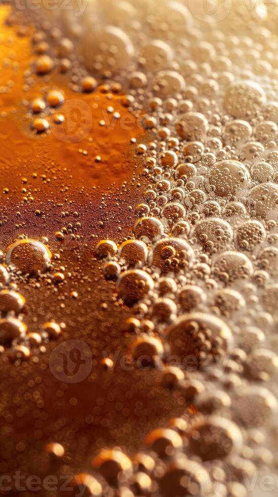 AI generated Ultra close up view of beer texture with foam photo