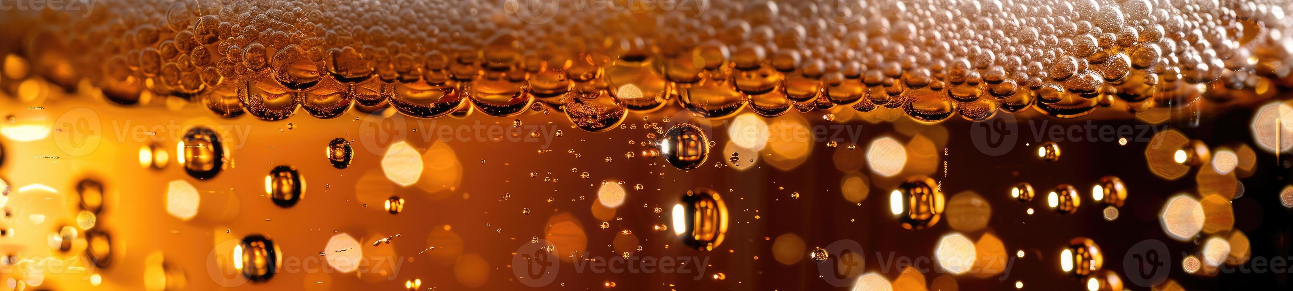AI generated Ultra close up view of beer texture with foam photo