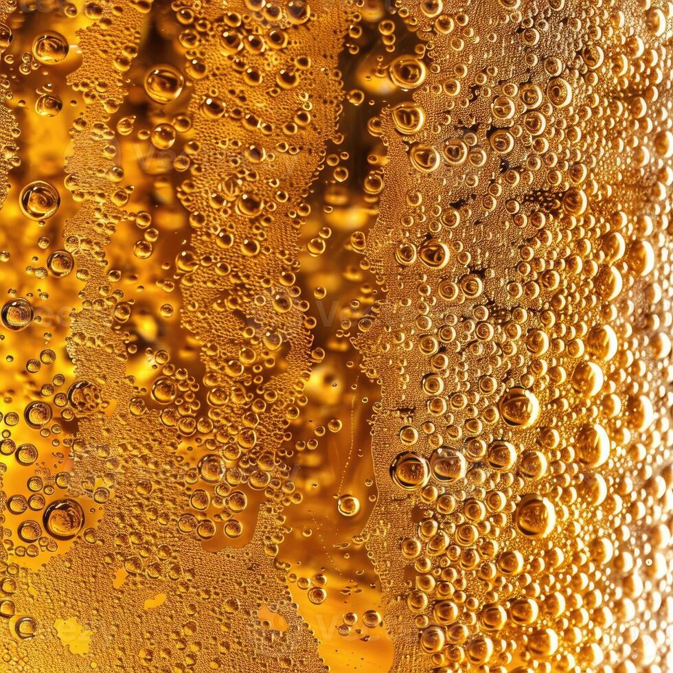 AI generated Ultra close up view of beer texture with foam photo