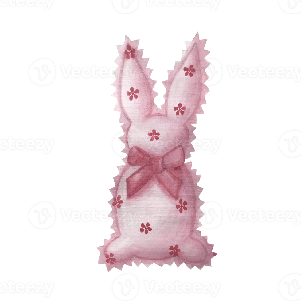 Watercolor illustration of a cute fluffy pink rabbit png