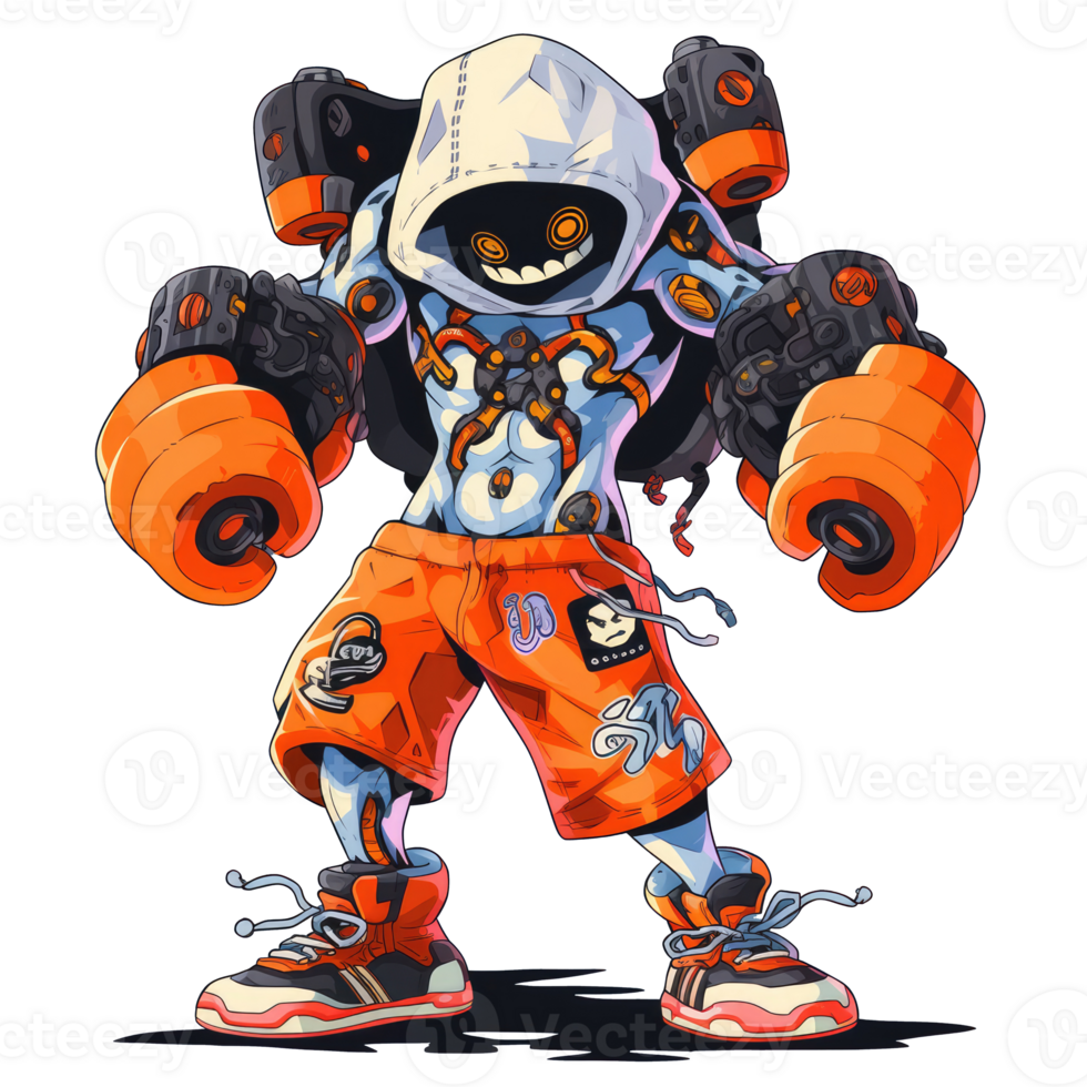 AI generated a cartoon character with orange and black clothes and a helmet png