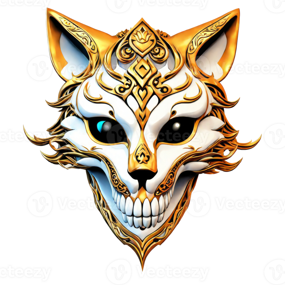 AI generated a golden fox head with a skull on it png