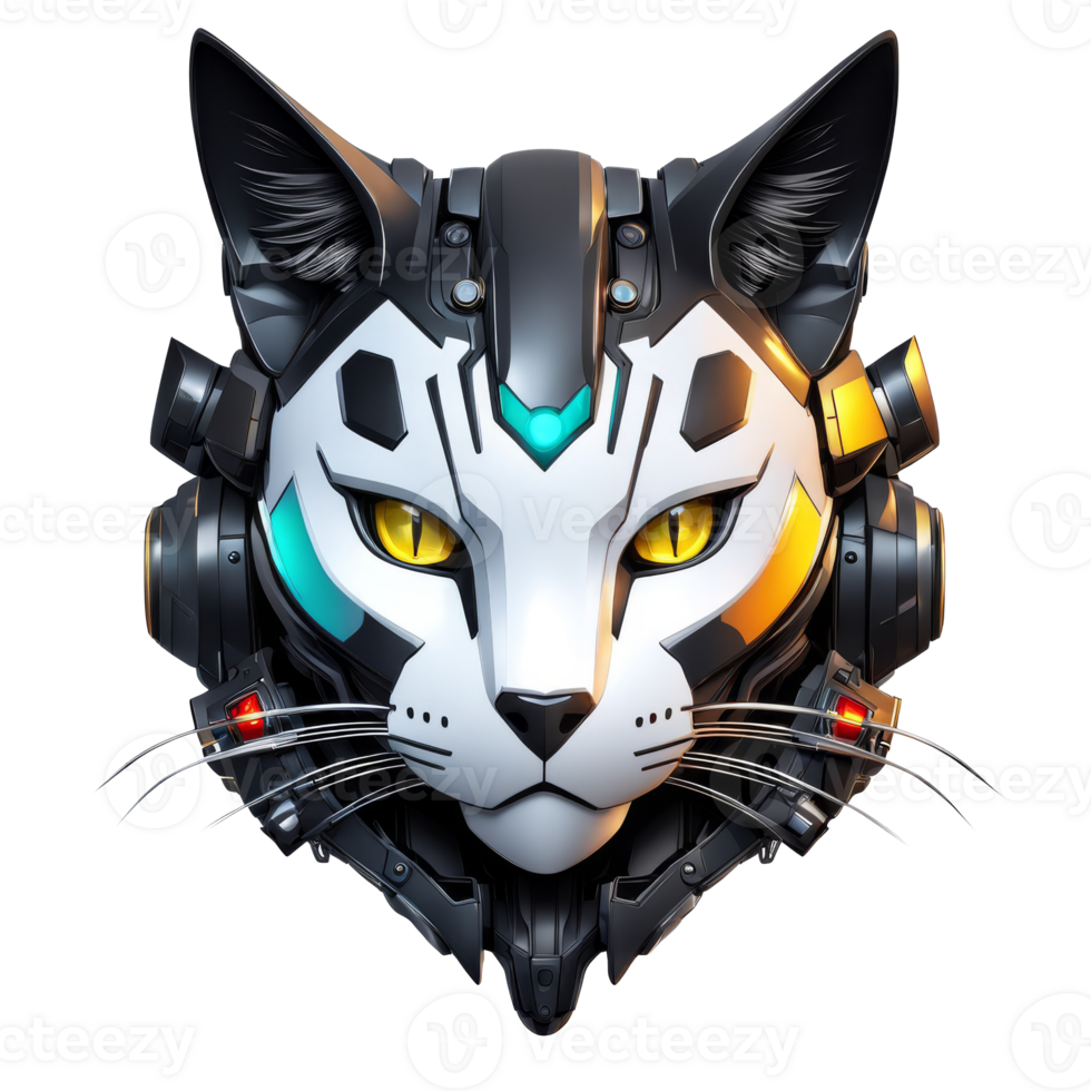AI generated a cat head with a futuristic helmet on it png
