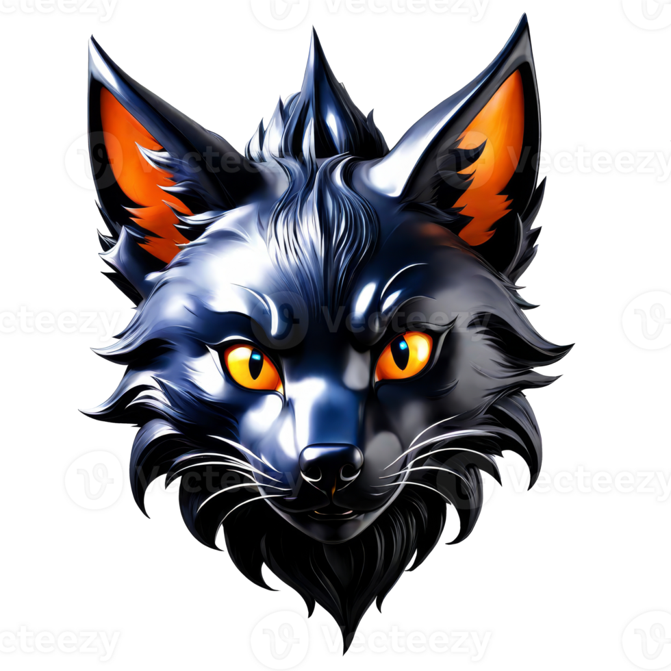 AI generated a black fox head with orange eyes on a transparent background png