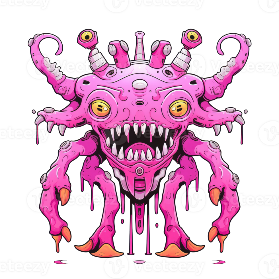 AI generated cartoon monster with pink eyes and tentacles on transparent background png