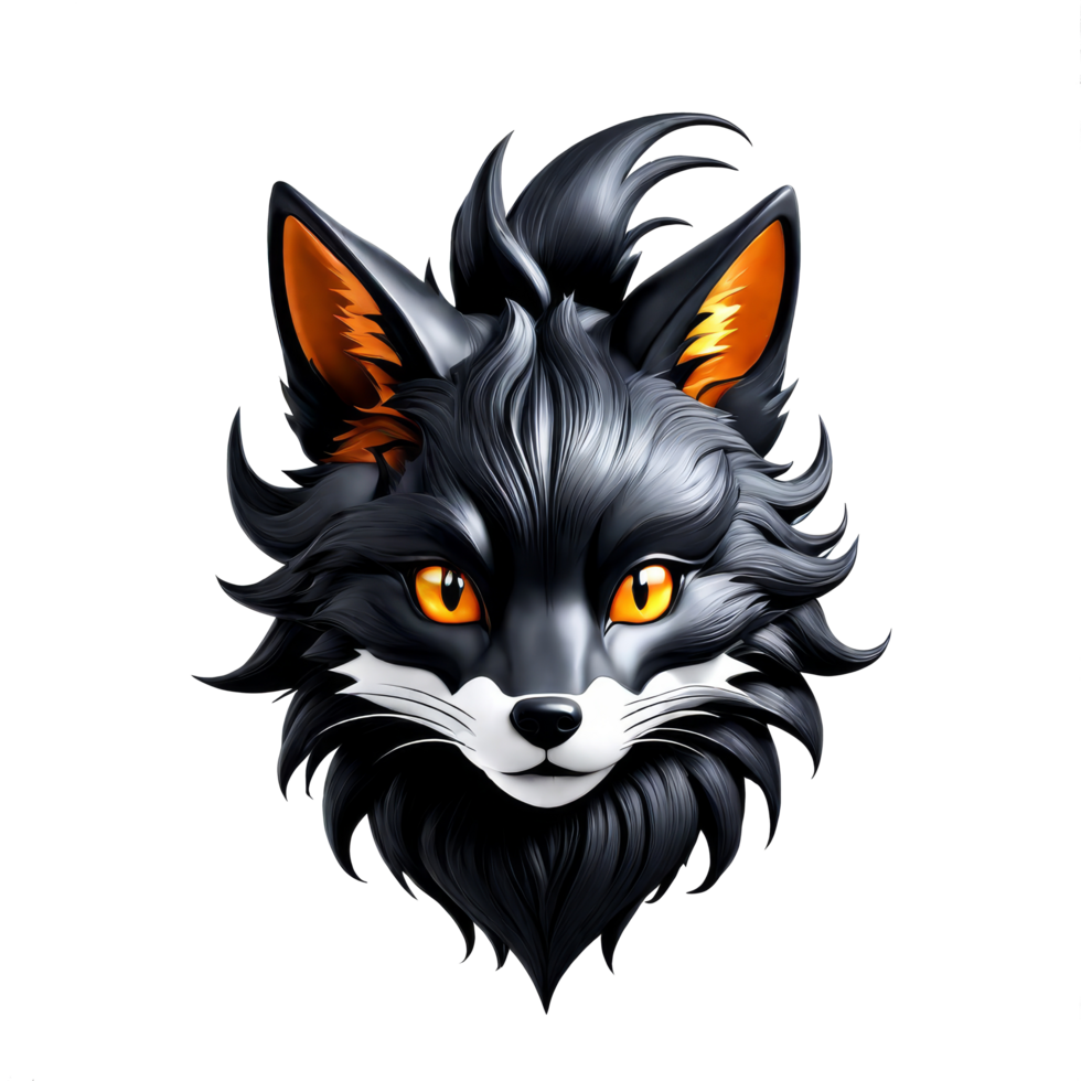 AI generated a realistic black fox head with orange eyes on a transparent background png
