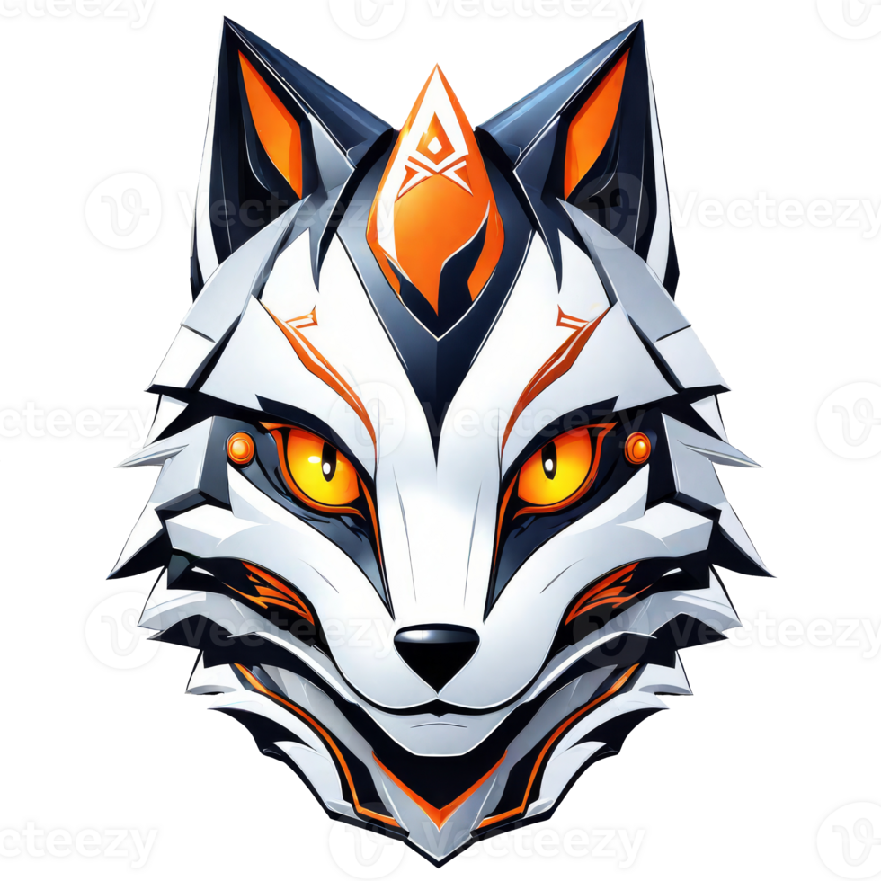 AI generated an image of a cyborg fox head with orange eyes png