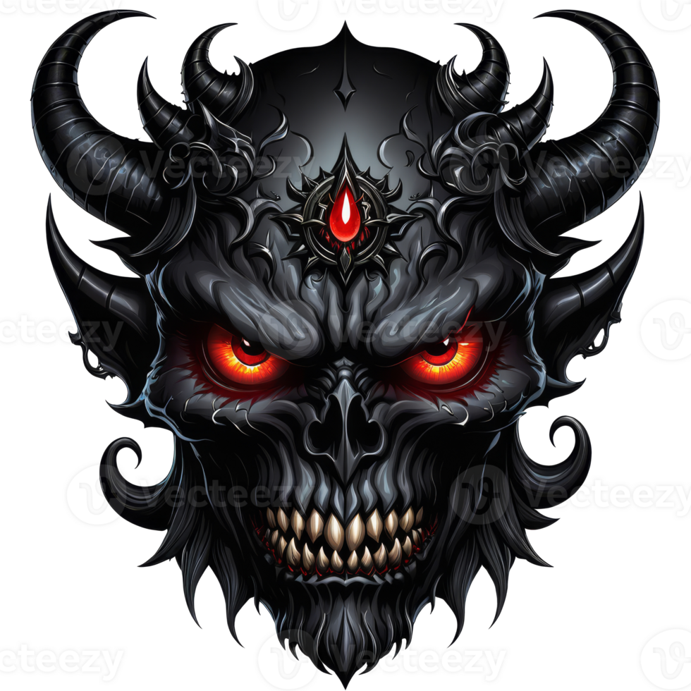 AI generated demon skull with red eyes and horns on transparent background png