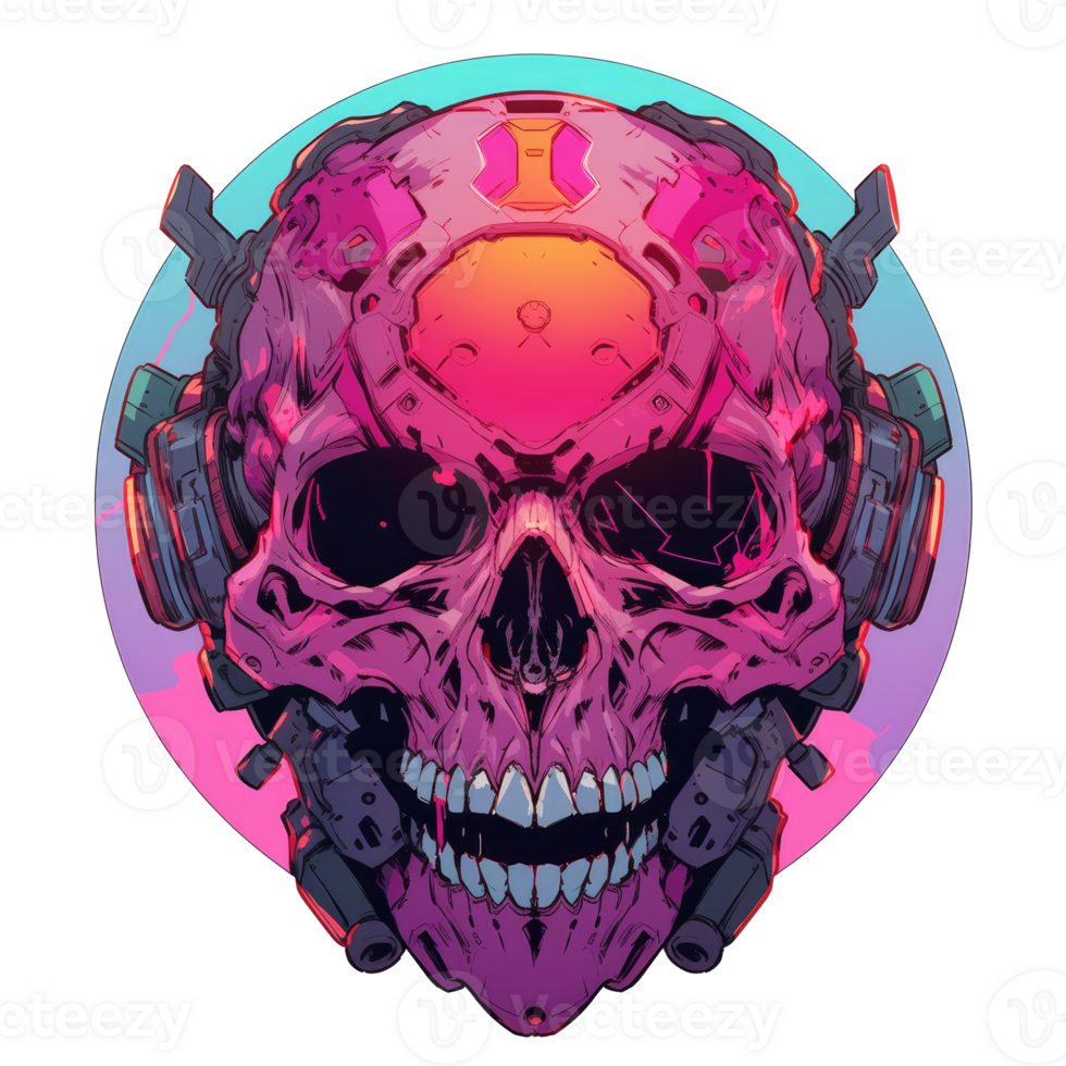 AI generated a skull with headphones on it, with a transparent background png