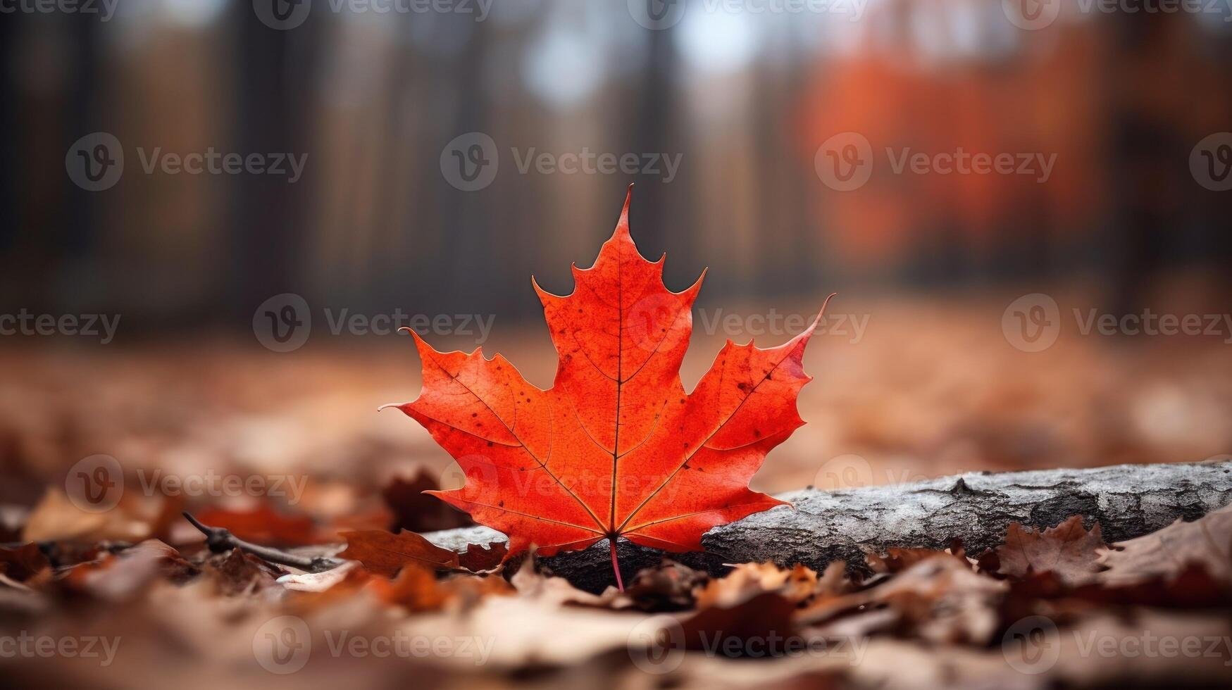 AI generated One vivid autumn colorful maple leaf in red and yellow colors. leaf color dry park close illustration forest autumn, natural season, outdoor garden leaf color dry park close photo