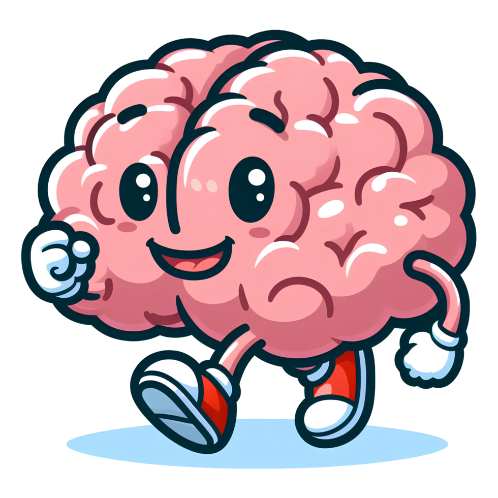 AI generated walking brain cartoon png