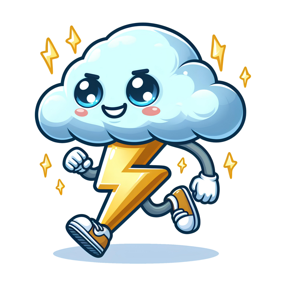 AI generated cloud and lightning cartoon character png