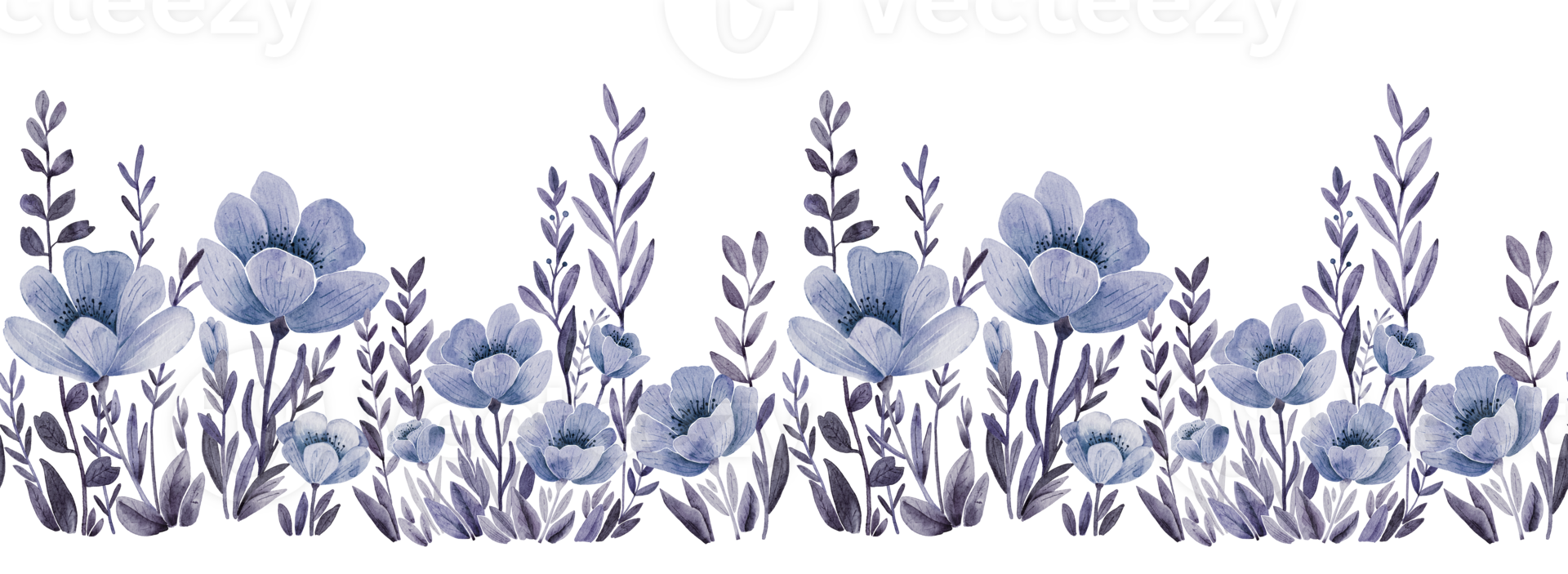 naadloos grens met delicaat blauw weide bloemen, waterverf illustratie. png