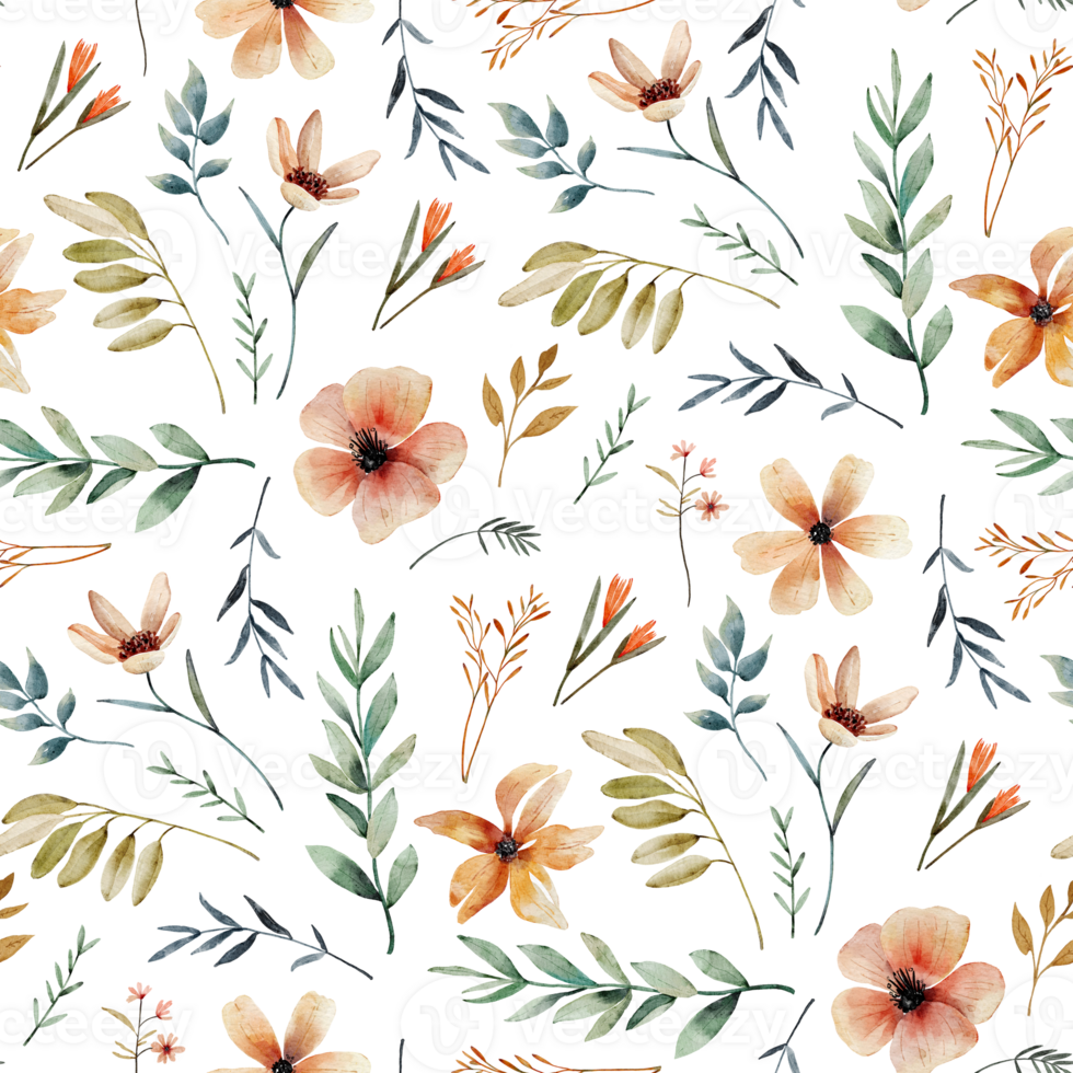 seamless pattern with watercolor flowers. Hand painted floral background. png