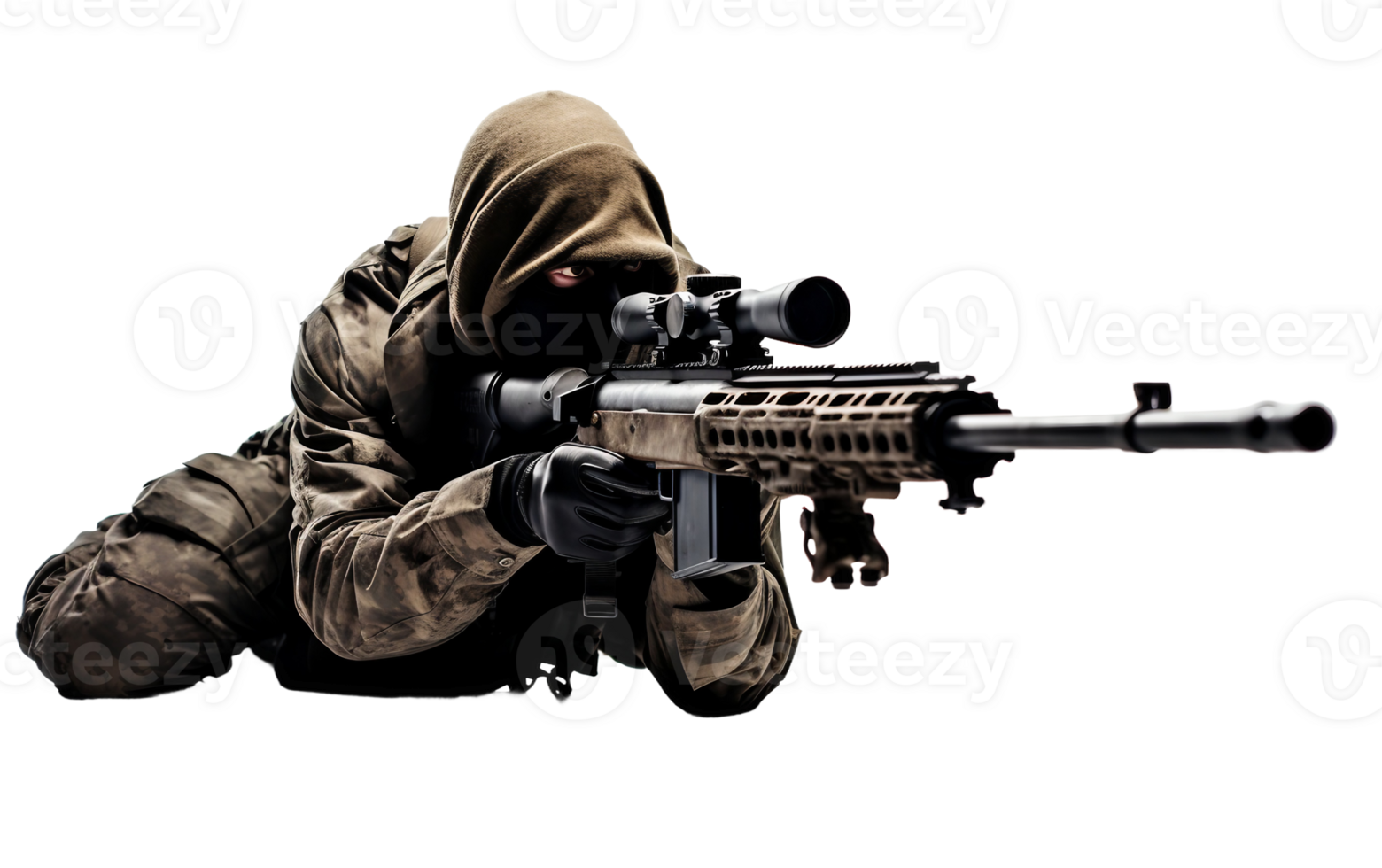 AI generated Tense Sniper Ready to Strike On Transparent Background png