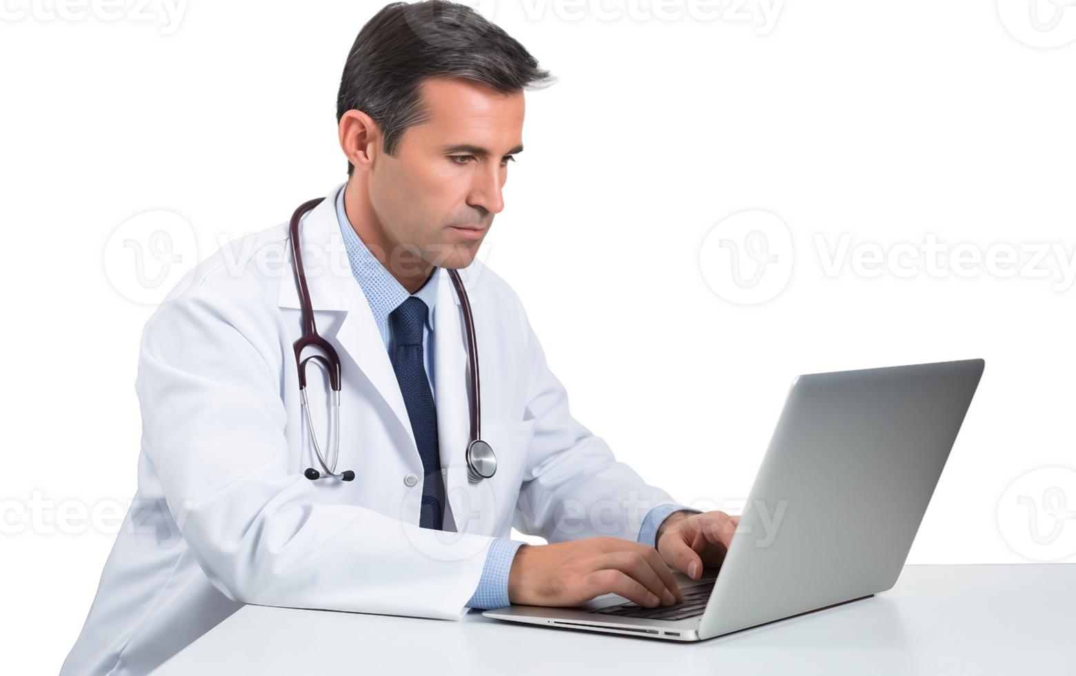 AI generated Focused Doctor Analyzing Medical Records On Transparent Background png
