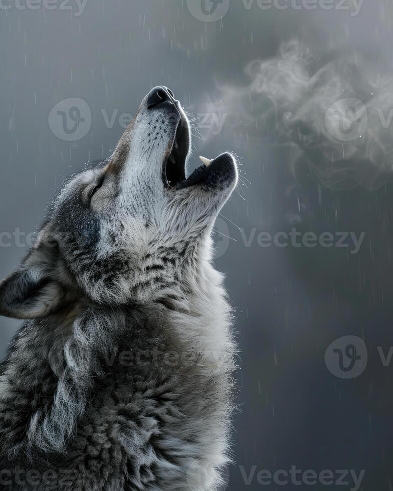 AI generated wolf howling in nature photo