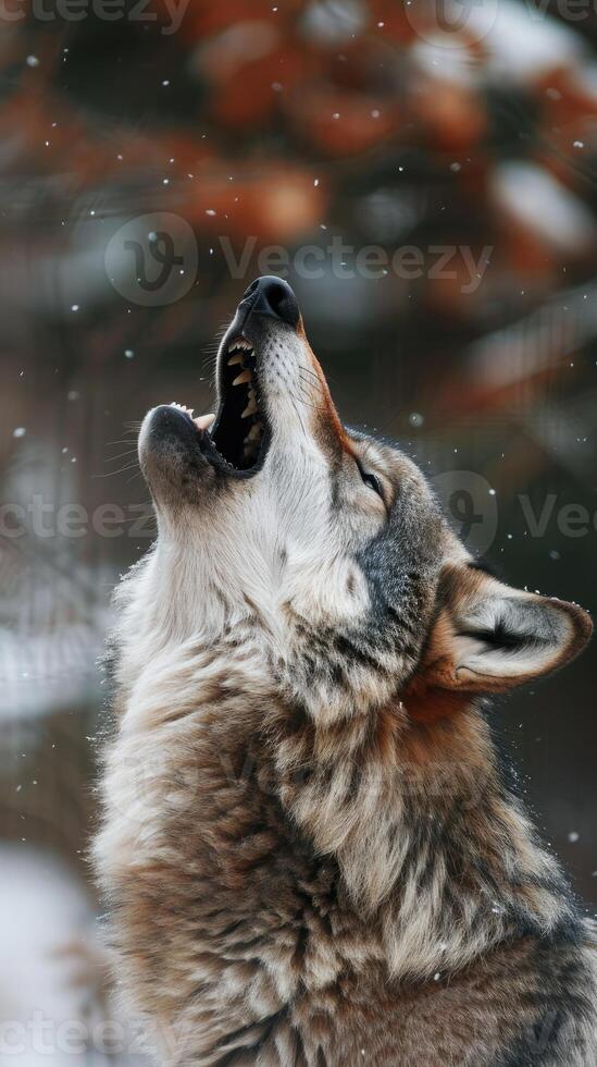 AI generated wolf howling in nature photo