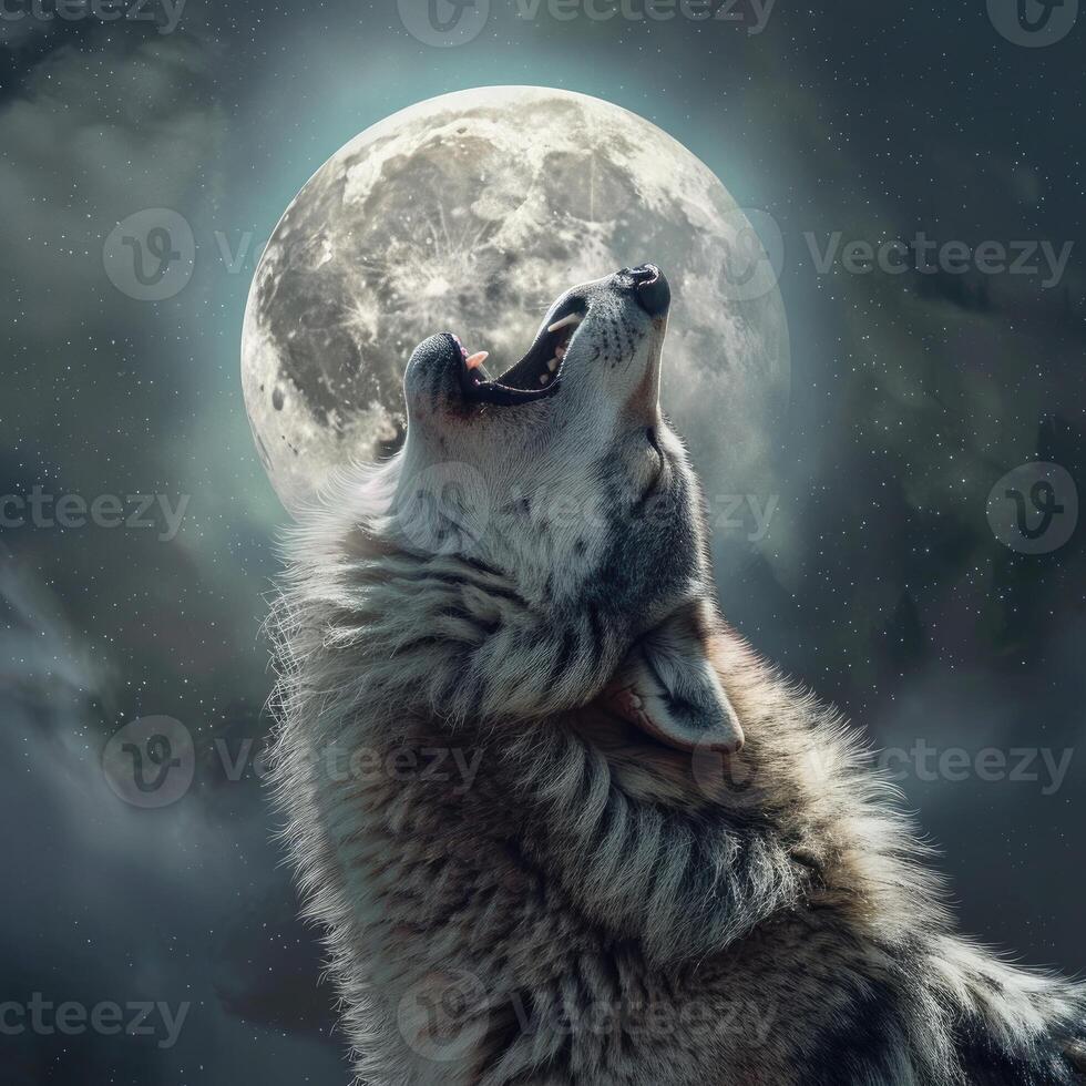 AI generated wolf howling in nature photo