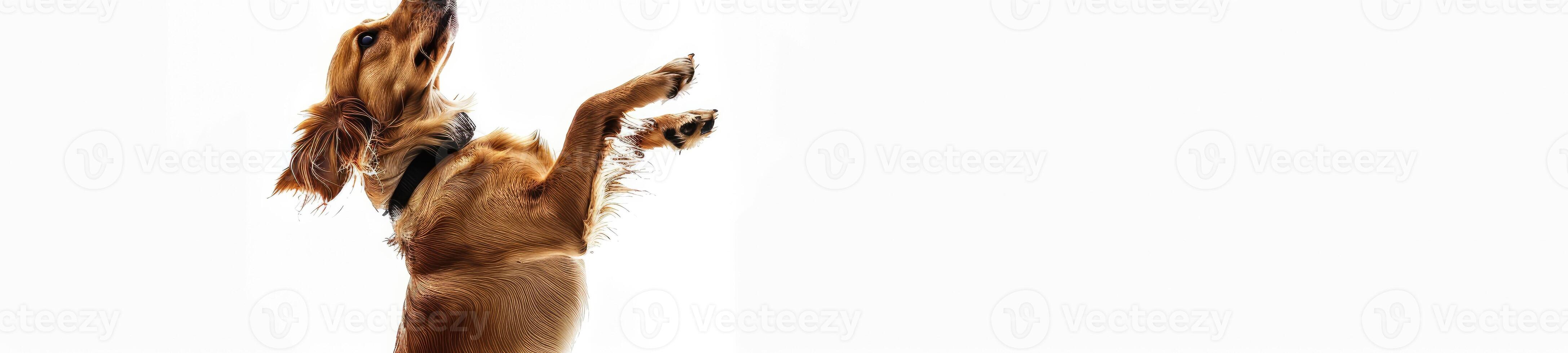 AI generated a playful dog standing on its hind legs on white background photo