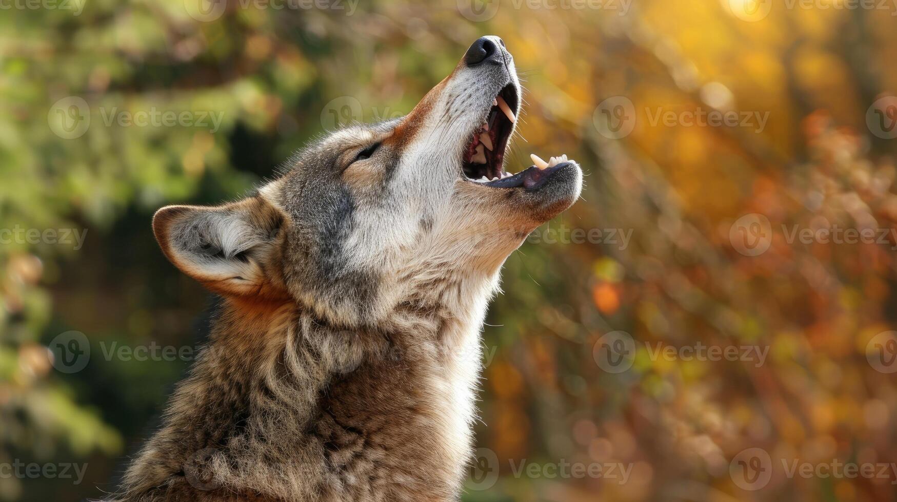 AI generated wolf howling in nature photo