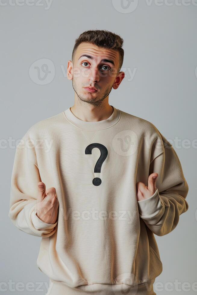 AI generated A man looking worried on colored background photo