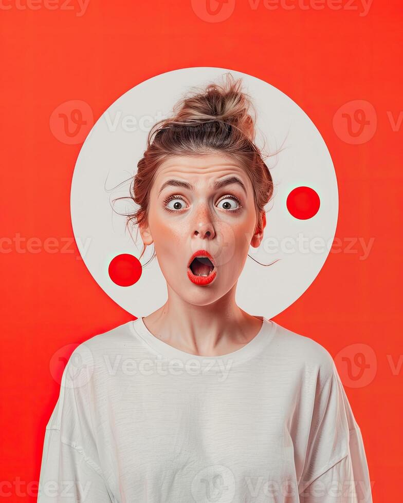 AI generated A woman looking shocked on colored background photo