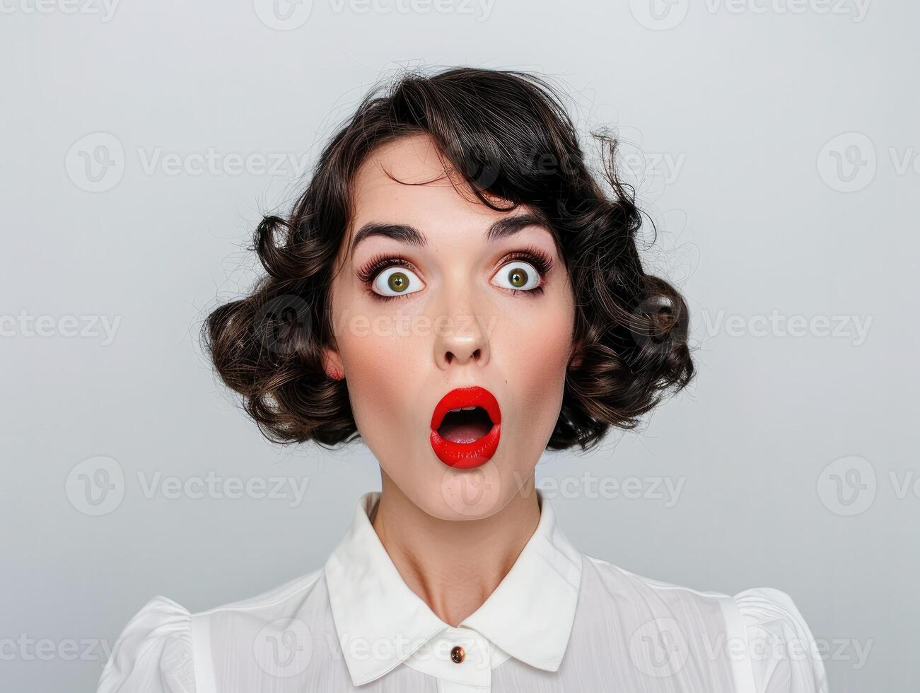 AI generated A woman looking shocked on colored background photo