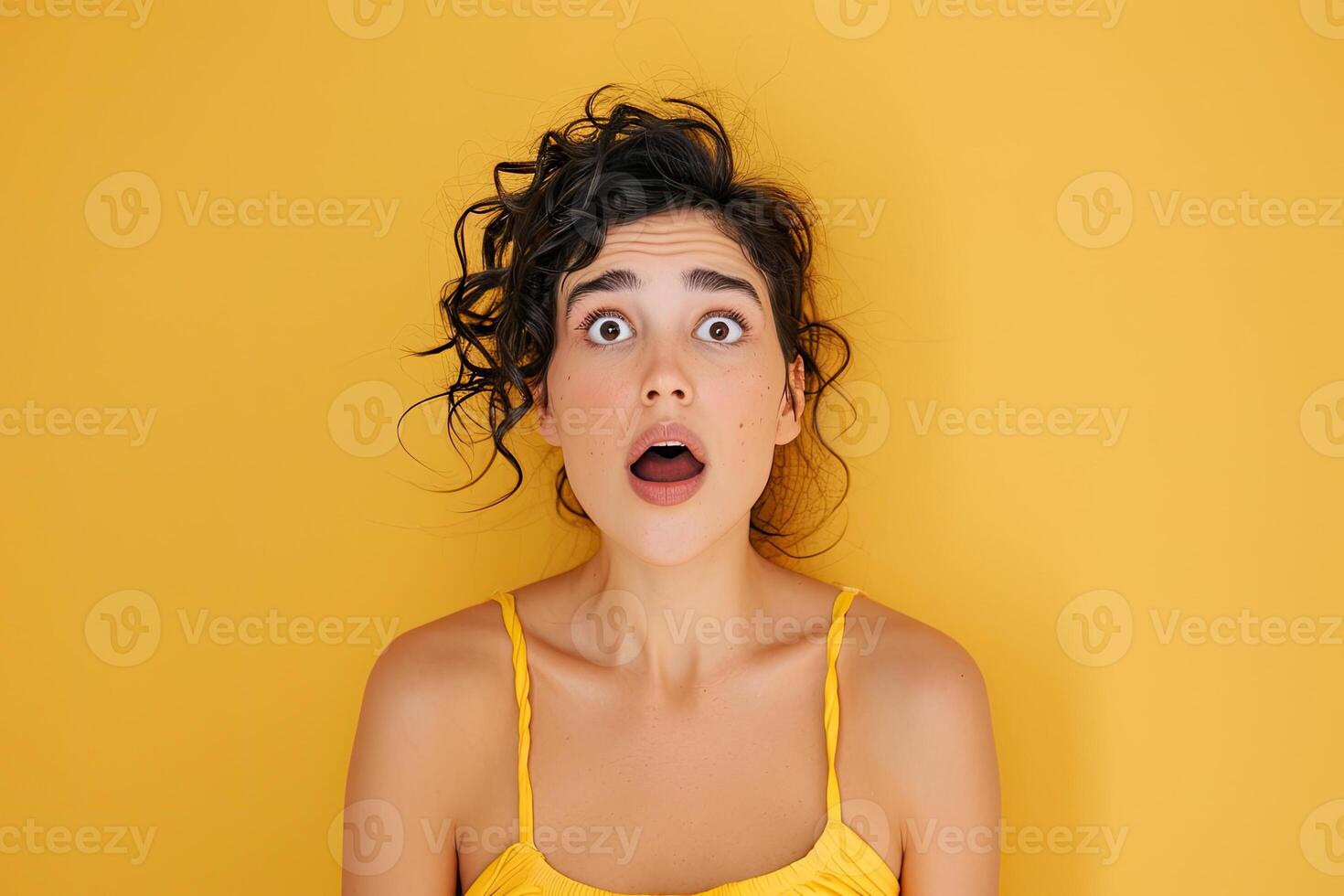 AI generated A woman looking shocked on colored background photo