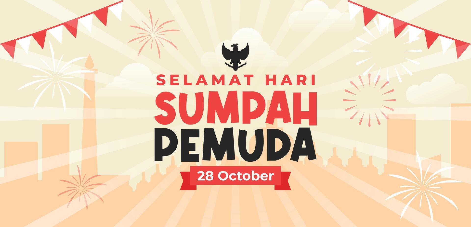 Sumpah Pemuda Indonesia Indonesian Celebrations Day Illustration Vector Banner And Post Design, Sumpah Pemuda Celebrations Day Clip Art Set. Indonesian Freedom Independence Patriotism Template.