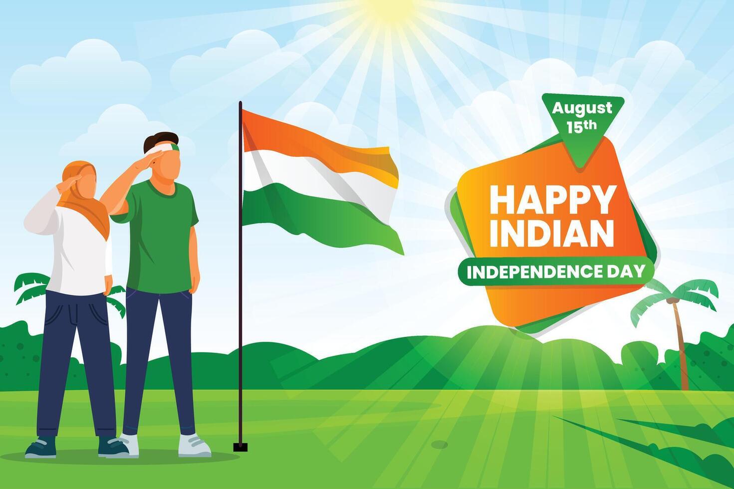 Indian independence Celebrations Day Illustration Vector Banner And Post Design, Celebrations Day Clip Art Set. India National Flag Freedom Independence Patriotism Template.