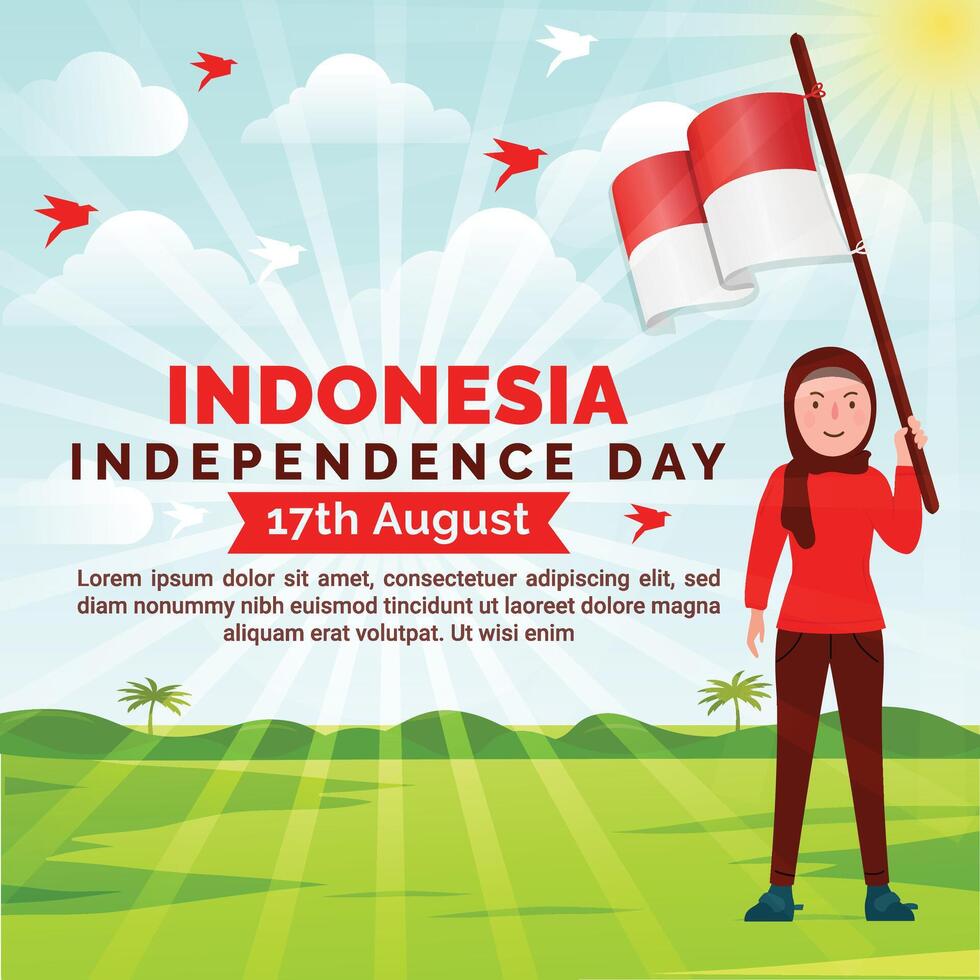 indonesio independencia celebraciones día vector ilustración bandera y social medios de comunicación enviar diseño colocar, Indonesia nacional república celebrar evento día póster plantilla, con bandera, contento democracia.