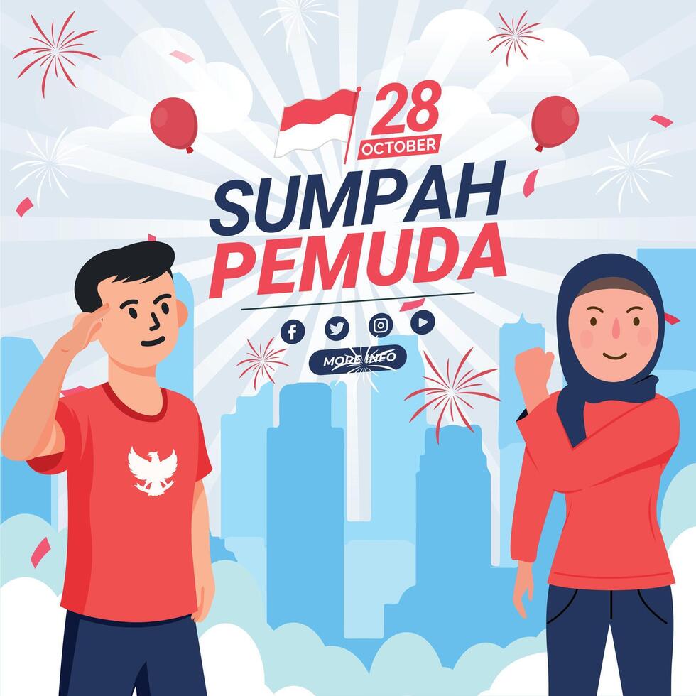 Sumpah Pemuda Indonesia Indonesian Celebrations Day Illustration Vector Banner And Post Design, Sumpah Pemuda Celebrations Day Clip Art Set. Indonesian Freedom Independence Patriotism Template.