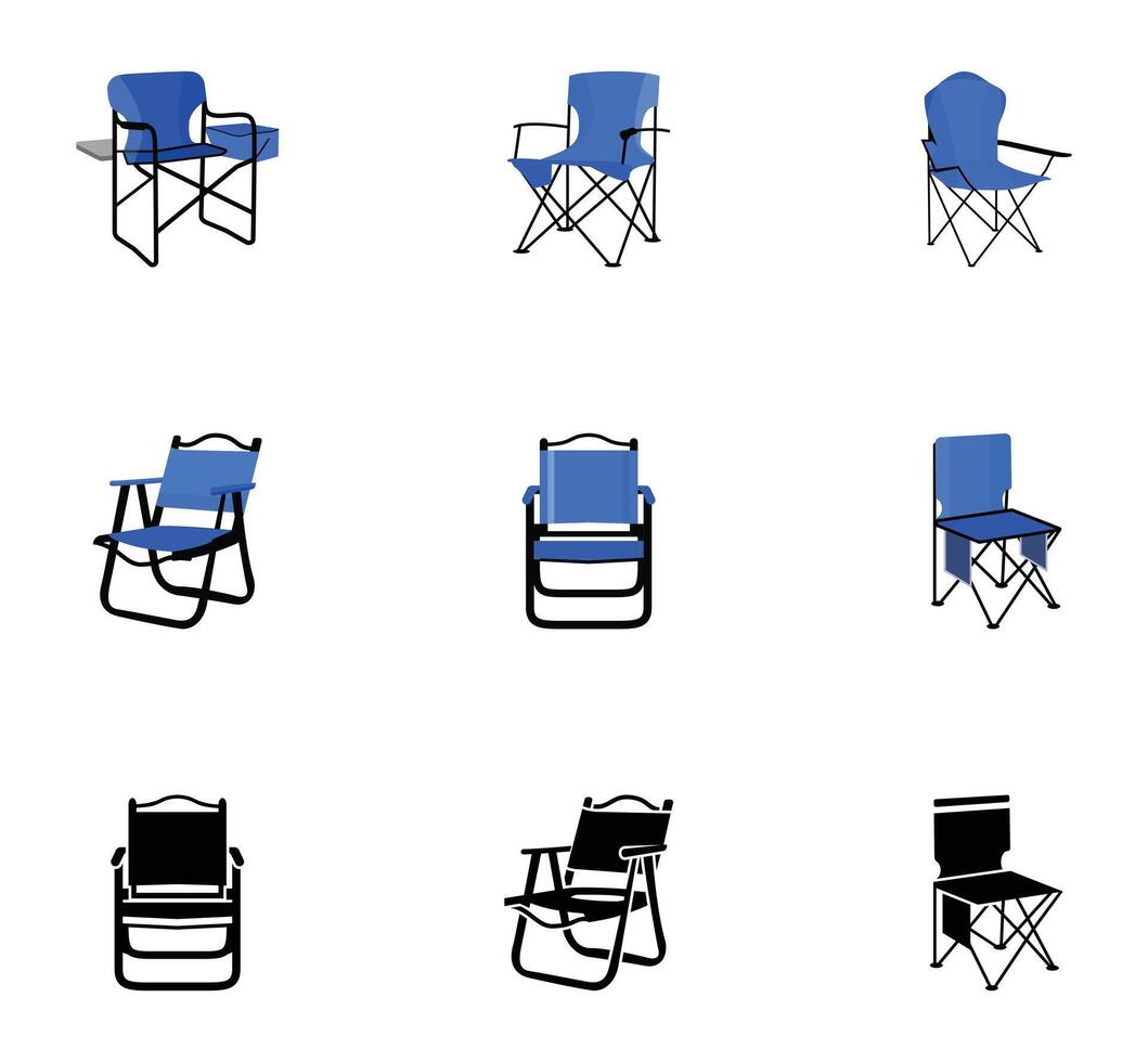 cámping silla ilustraciones vector acortar Arte con elementos, viaje cómodo pescar silla aislado. comodidad asiento dibujos animados diseño