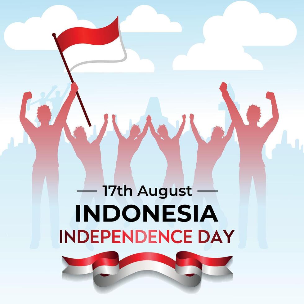 indonesio independencia celebraciones día vector ilustración bandera y social medios de comunicación enviar diseño colocar, Indonesia nacional república celebrar evento día póster plantilla, con bandera, contento democracia.