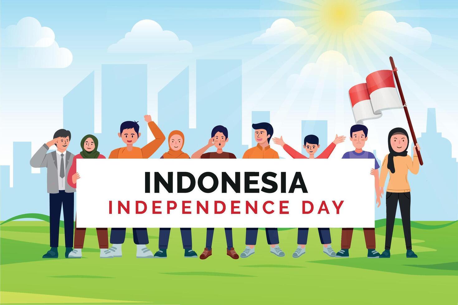 indonesio independencia celebraciones día vector ilustración bandera y social medios de comunicación enviar diseño colocar, Indonesia nacional república celebrar evento día póster plantilla, con bandera, contento democracia.